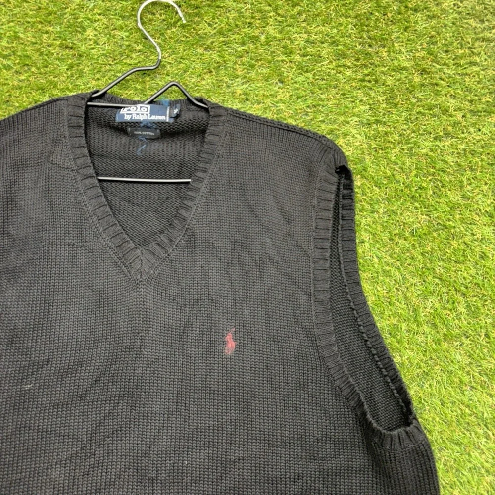 Polo Ralph Lauren Sweater Vest Mens XL Black Cotton V Neck Knit Logo Pullover